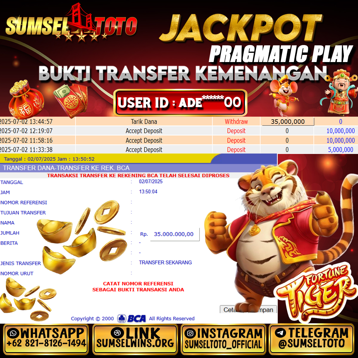SUMSELTOTO JACKPOT FORTUNE SUGAR Rp.35,000,000., - LUNAS